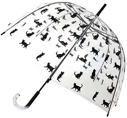 SMARTBULLE Long Transparent Umbrella - Birdcage shape; Solid; Automatic opening; Diameter=85cm; Women's umbrella; CATS pattern; Dome shape umbrella