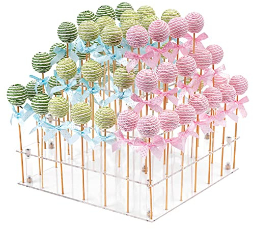 Acrylic Cake Pop Display Stand, ANMEISH 2023 Upgraded 56 Hole Clear 3 Tier Square Lollipop Holder, Ideal for Weddings Baby Showers Birthday Party Anniversaries Holiday Candy Decorative (cn-01)