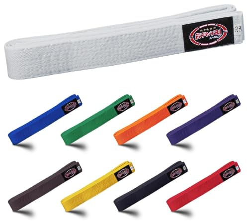 Farabi Sports Karate Belt – Multiple Colors – Premium Martial Arts Belts for Karate and Taekwondo, Training & Competition – Single, Pack of 5, Pack of 10 (White, 240-cm)
