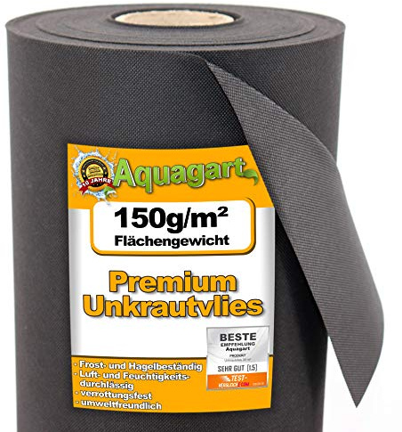 Aquagart Trädgård Ogräsfleece 150 g inkl. 10 markankare I miljövänlig ogräsmatta av polypropen, markväv, vattentät I mulchfleece, rotfleece mot ogräs I (fleece 10 m x 2 m)