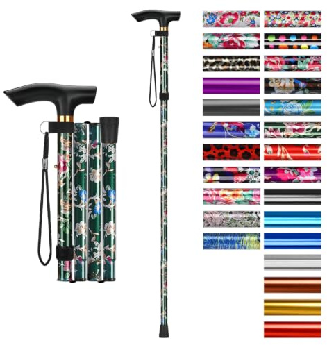 supregear Walking Stick - Adjustable Folding Walking Sticks for Women and Men - Lightweight Portable Collapsible Balancing Aid - Foldable Travel Cane for Ladies Elderly Adults, Green Floral