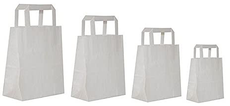 Papiertragetasche weiß, Papiertasche Henkeltasche versch. Größen, Papiertüten recyclebar, Faltentüte sehr stabil, Tragetaschen für Textilien, Bäckertüte (50 Stück, B 32 x T 21,5 x H 27 cm)