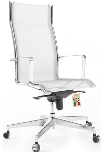 Bossberg BB70 Ergonomischer Bürostuhl, Design Schreibtischstuhl mit Lordosenstütze für Home Office & Büro, Rückenfreundlich & Höhenverstellbar, Made in Italy - Chrom & Weiß