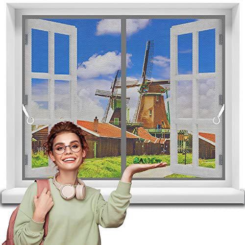 Fliegengitter Insektenschutz, 95 x 150 cm Fenster Rollo Insektenschutzrollo Ohne Bohren Kinderleichte Klebemontage - Grau