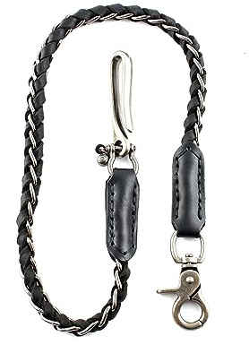 Generisch Trouser Chain with Carabiner Key Chain Waiter's Chain Made of Leather and Steel Wallet Chain 60 cm Security Wallet Chain, black, 60