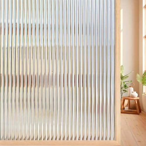 Beautysaid Película para Ventanas Película de Privacidad para Ventanas de Cristal, Película de Ventana Opaca de Cristal Acanalado Anti UV, Adherencia Estática Sin Pegamento Autoadhesiva para Hogar