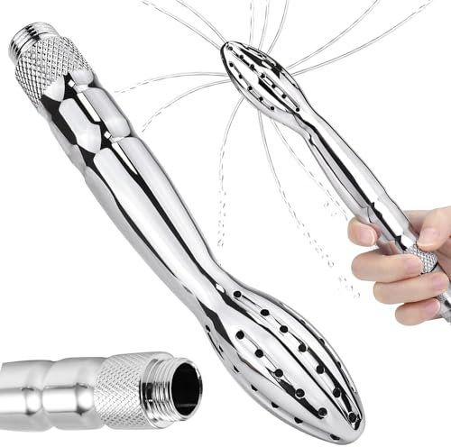 48 Hole Shower Douche Shower Enema Shower Cleaner Enema Douche System, Handheld Water Shower Nozzle Anal Rinse Vaginal Cleaning Kit for Men Women, Silver (Aluminum)