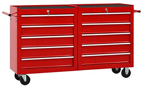 GuyAna Werkzeugwagen mit 10 Schubladen Stahl Rot Schubladenschrank Werkstatt Werkzeug Schrank