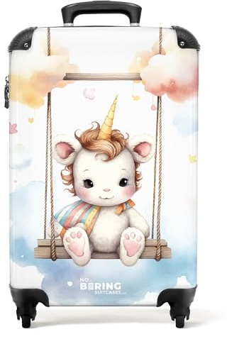 NoBoringSuitcases.com Kinderkoffer, Kinderkoffer Mädchen, Koffer Kinder Mädchen, Kinder Reisekoffer, Handgepäck Koffer, Trolley Kinder, Koffer Mädchen, Handgepäck 55x40x20 cm (Einhornbaby - Weiß)