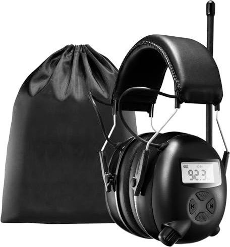 AM/FM Radio Headphones with Digital Display, 30dB AM FM Hearing Protection Safety Ear Muff, Ear Protection Headphone for Mowing, Landscaping, Shooting and Construction-Black