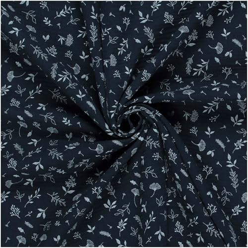 Musselin-Stoff Little Flower ab 0,5m Oeko-Tex Double Gauze Windeltuch Mulltuch, Farbe:008 - marine