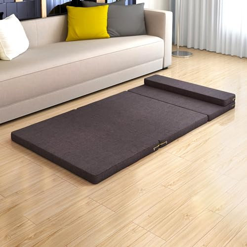 XIEMINLE Faltmatratze, Gäste-Sofa-Bett-Matratze, dreifach gefaltete Bodenmatratze, Bettmatratze mit waschbarem Bezug, tragbare Gästematratze für Reisen, Camping, Auto, Zelt (198 x 90 x 5,5 cm, Grau)