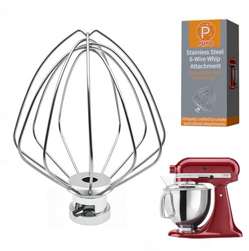 Fouet à 6 fils en acier inoxydable compatible avec les batteurs sur socle à tête inclinable Kitchen Aid de 4,5 et 5 litres