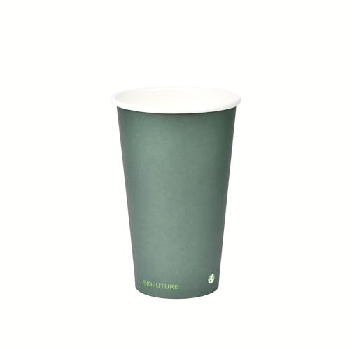 BIOFUTURE Disposable Paper Cups – 100% Compostable & Biodegradable 16 Ounce Party Cups for Weddings, Birthdays & Events, Sustainable Cold Drink Party Supplies – 50 Pack, Green, 16oz