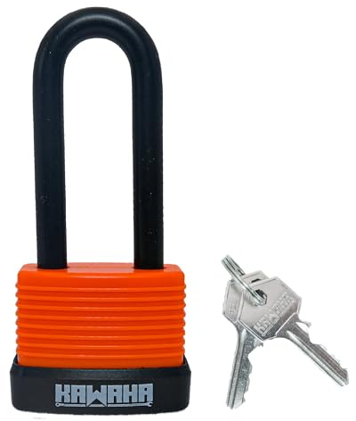 KAWAHA Cadenas étanches en aluminium 92/40L-4P avec longue anse et clé (robuste, corps en acier laminé laminé avec boîtier thermoplastique) pour garage, clôture, abri de jardin