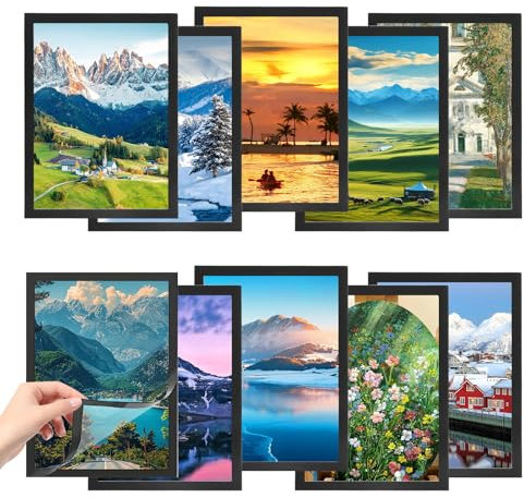 GOCUODE 10 Stück Diamond Painting Rahmen,A4 Aufklappbare Magnetrahmen,Selbstklebend Magnetisch Bilderrahmen für Informationsdarstellung,Wanddekoration zu Hause (Schwarz)