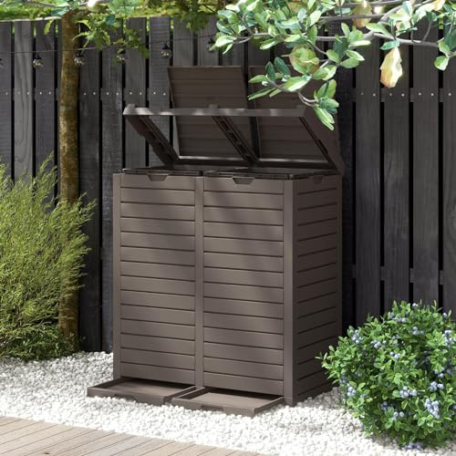 GOPLUS Poubelle Jarin Extérieure à Double Bac 236 L, Bac à Ordures Extérieur pour Déchets, Poubelle de Tri Terrasse Extérieure Intérieure avec Plusieurs Couvercles,77 x 40 x 86CM
