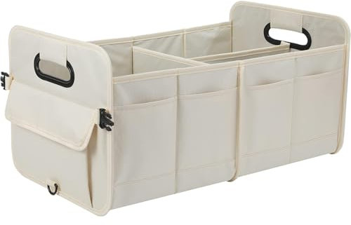 Car Boot Organiser for Mini Hatch (F56) 3-door 2018-2021, Foldable Multi-compartment Non-slip and Durable Car Trunk Organizer Bag Auto Accessories,Beige