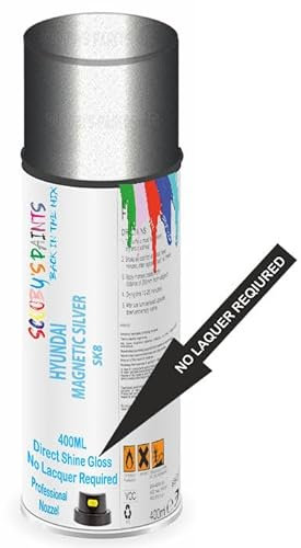 SCOOBYS PAINTS BACK IN THE MIX Direct Gloss Aerosol Spray Paint For Hyundai Magnetic Silver Code: Sk8 No Lacquer Required