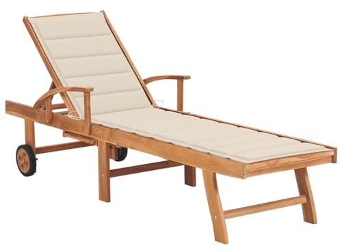 ShGaxin Sonnenliege mit Auflage Creme Massivholz Teak, Gartenliege, Liegestuhl, Sonnenstuhl, Sonneninsel Outdoor, Liegen, Gartenmöbel, Bäderliege, Relaxliege - 3063008