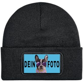 NIMAMA Personalisierte Mütze Beanie mit Foto Bedrucken Lassen - Wintermütze Strickmütze als Geschenk für Herren & Damen selbst gestalten - Werbeartikel mit eigenem Logo für Firmen & Vereine