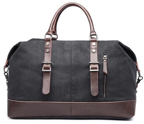 Bagwise Canvas-Duffel-Bag für Reisen – Wasserabweisende Weekender-Tasche, Handgepäck, Sport- und Reisetasche für Damen und Herren (Schwarz)