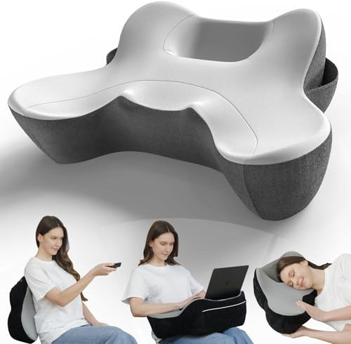 RUMMY Memory Foam Lumbar Support Pillow for Office Chair and Bed – Ergonomic Back Cushion with Washable Cover (Grey)