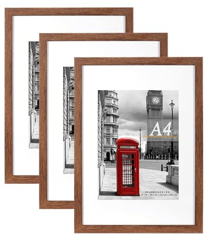 Scholar Tree Rustic Wood Picture Frame A4 with Mount,Set of 3,A4 Frame,A4 Picture Frame,A4 Poster Frame,Freestanding and Wall Mountable
