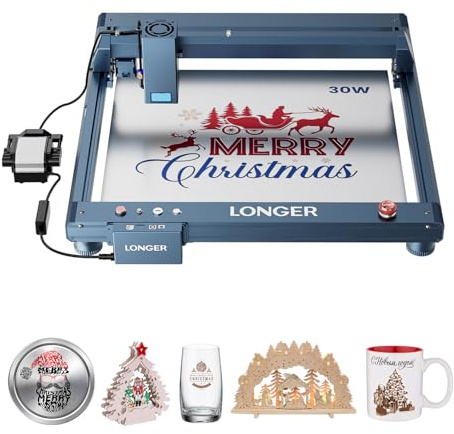 LONGER B1 Laser Gravurmaschine 30W, 450x440mm, Dunkelblau | Automatischer Air Assist, CNC Lasergravur, Präzises Schneiden und Gravieren, Holz Metall Acryl Glas Leder