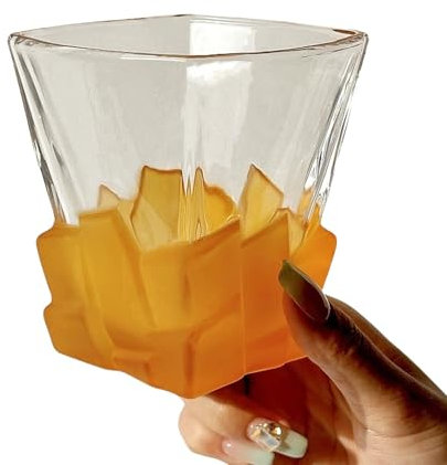 Vaso de whisky cuadrado creativo, vaso con diseño de hielo esmerilado, vaso de forma irregular, copas de vino de lujo artísticas, vaso transparente con personalidad, regalo for bebedores(Orange)
