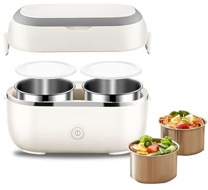 Lunch Box Elettrico, Lunch Box Riscaldato Da 300 W Per Lavoratori, Contenitore Per Alimenti Con Capacità Di 1 Litro, Scaldavivande Termico Per Casa E Ufficio Con 2 Contenitori in Acciaio Inossidabile