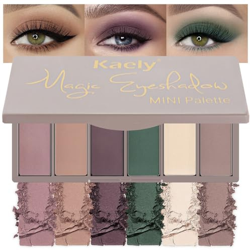 evpct 6 Colors Mauve Eyeshadow Palette Matte, Mauve Taupe Rosy Brown Eggplant Purple Forest Green Vanilla Nude Brown High Pigment Mini Travel Eye Shadow Palette Makeup for Older Women, Built in Mirror