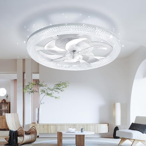 Viugreum 47CM Ventilateur de Plafond Blanc avec Lumière et Telecommande, Dimmable LED Ventilateur Plafond 3000K/4500K/6500K, Réversible Mode, 6 Vitesses de Vent Réglable, 2H Minuterie