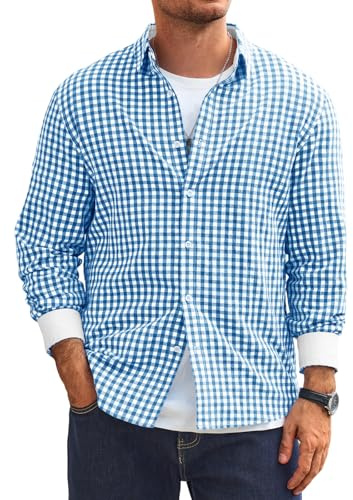 Runcati Camisa de hombre a cuadros de manga larga para el tiempo libre, corte regular, camisa tradicional Oktoberfest con botones, camisa informal