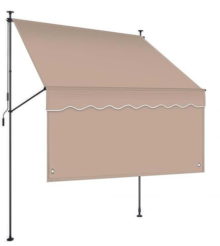 Tenda parasole da giardino, regolabile, autoportante, con manovella, senza trapano, pieghevole, per patio, padiglione, cachi, 300 x 120 cm, perfetta protezione esterna