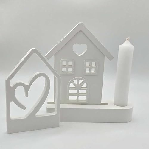Generisch Deko - Stabkerzenhalter mit 2 Motiven zum Wechseln aus keramischem Gießmaterial, handgemacht, inkl. Stabkerze
