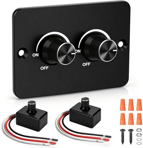 HNCY Variateur LED 12V avec double interrupteur, PWM DC 12V LED Dimmer | Interrupteur Variateur de lumière LED Rotatif, Variateur Continu,12V LED Dimmable pour Camping-Car Bateau Camion Van Caravane