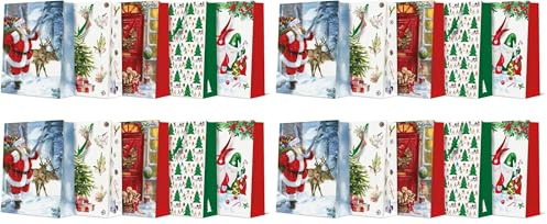 PAW - Weihnachtstüten 30 x 41 x 12 cm - 10 Stück | Mix aus 5 Designs | Sehr große Geschenktaschen mit Stoffhenkel | Weihnachtsgeschenktüten | Elegante Weihnachtstaschen für Geschenke | Geschenktüten