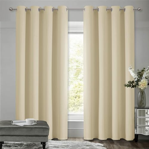 VEHEDE Verdunkelungsvorhänge mit Ösen Vorhang Blickdicht Thermovorhang Kälteschutz Gardinen Schlafzimmer, 2er Set H175x B140 cm, Blackout Thermal Curtains Beige Vorhänge Wohnzimmer