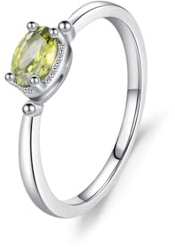 Ayoiow Ring Damen Verlobung, 0.5ct Peridotkein Edelstein Solitär Vorsteckring Gold 375 für Sie, 9 Karat Weißgold Größe 60 (19.1)