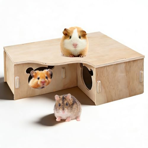 Editbar Hamster Haus aus HOL,Mehrkammernhaus Hamster,31 * 24 * 11CM Hölzernes Hamsterhaus,Hamster Holzhaus Käfig für Hamster,Wasserfest, Eichhörnchen,Zwerghamster und andere Kleintiere zum Verstecken