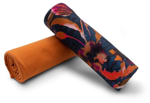 VmG-Store Jerseystoff Set farblich abgestimmt Design + Uni je 0,5mx1,5m 95% Baumwollstoff 5% Elasthan Tex Standard 100 (Blumen Wasserfarbenoptik Set68)