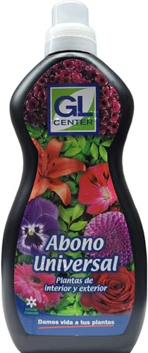 Abono universal para plantas de interior y exterior 1 litro - GL Center. Fertilizante para todo tipo de plantas. Aporte de nutrientes. Verde intenso de hojas.