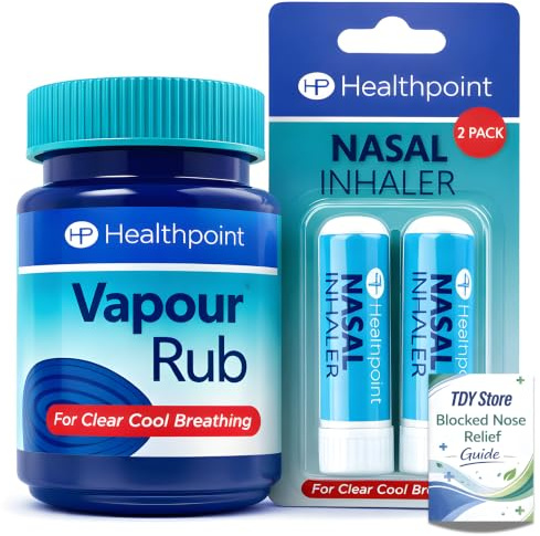 Vapour Rub & Nasal Inhaler 2 Pack - TDY Blocked Nose Relief Guide – Menthol Eucalyptus Decongestant Chest Rub & Nose Inhalers for Sinus Congestion, Stuffy Nose – Clear Cool Breathing Day & Night