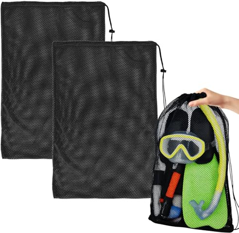YEAMLTE Sacca Rete Piscina 2 Pezzi 45x68 cm, Borsa Rete Nuoto Traspirante Grande Capacità con Coulisse, Sacco Rete Sub per Spiaggia, Sport, Pinne, Palloni e Attrezzatura (B)