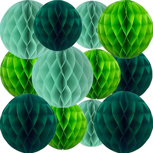 KUNYYI Grüne Papier Wabenbälle – 12 Stück 6 Zoll 10 Zoll Tissue Pompons. Sie sind geeignet für Geburtstage, Abschlüsse, Hochzeiten und Themenparty-Dekorationen.