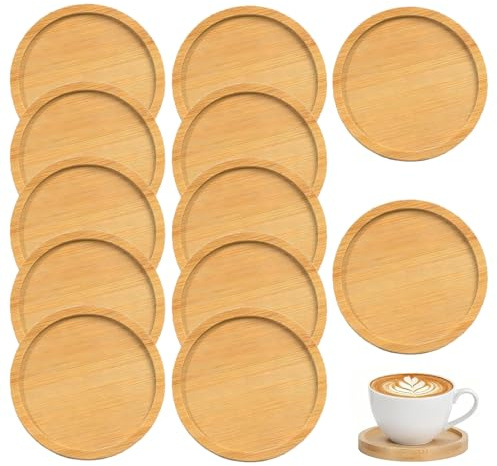 12 Stück Untersetzer Holz, 8,5 cm Runde Holzuntersetzer | Bambus Mosaik Untersetzer Bastelset, Klein Holztablett, Coasters für DIY Trinkbecher Pflanzen Kunstteller Getränke Kerzen