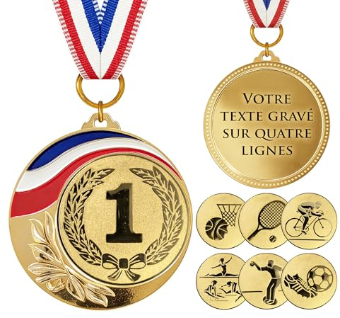 KDO MAGIC Médaille Personnalisée Or gravé Plaque de 7cm (Numéro 1)