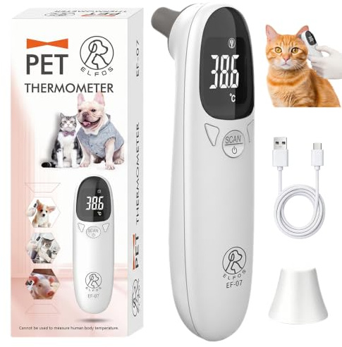 Mbuaopa Thermomètre pour Animaux, Thermomètres Vétérinaires, Thermomètre Auriculaire pour Chiens avec Écran LED, Thermomètre Portable pour Chien, Chats, Vaches, Chevaux (12.8 × 3.9 cm)