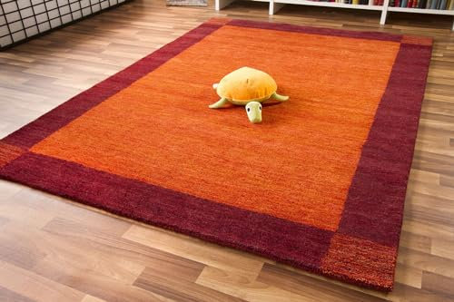 Steffensmeier Gabbeh Teppich Loribaft | Handarbeit aus 100% Schurwolle | Bordüre Terra, Größe: 80x400 cm